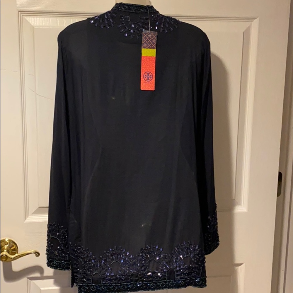 Tory Burch Navy Tunic Top Dress Coverup Crystals Beaded 8 NWT - Picture 11 of 11